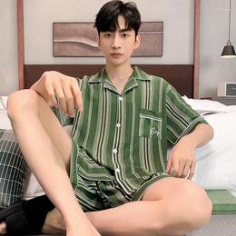 Men's Sleepwear 2023 Men Pyjamas Cotton Cardigan Summer Stripe Pyjama Sets Korean Fashion Homewear Pyjama Homme Freeship