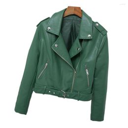 Women's Leather Spring Autumn Jackets For Women Clothing 2023 Moto Biker Zipper Belt Korean Fashion Short Coat Black