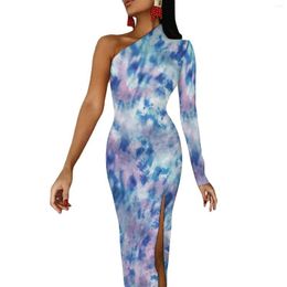 Casual Dresses Tie Dye Blue Pink Long Dress Female Aesthetic Art Streetwear Maxi Autumn Pretty Bodycon Side Split Graphic Vestido