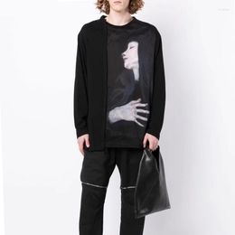 Men's T Shirts Style Dark Leisure Oil Painting Young Girl Pattern Portrait Printing Long Sleeve Round Neck T-shirt