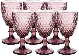 10oz Vintage Glass Goblets Embossed Stemmed Wine Glasses Coloured Drinking Glasses