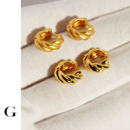 Stud GHIDBK Golden Twisted Small Croissant Hoop Earrings For Women Textured Stackable Matte Gold Colour Jewellery Mininalist Earring 230807