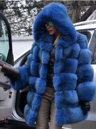 2023 Autumn Winter Fur Coat for Women Elegant Jacket Imitation Fur Long Sleeve Hooded Luxury Fur Clothing Fluffy Synthetic T230808