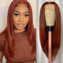 Lace Wigs Layered Front Reddish Brown 99J Burgundy Straight Butterfly Haircut Wig Pre Plucked Natural Hairline 230807