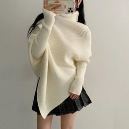 Women's Sweaters Korean Bat Sleeves Turtleneck Warm Thickened Sweater Women Pullover Autumn Winter Lazy Split Irregular Knitted