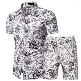 Men's Tracksuits 2023 Summer Fashion Print Set Polo Neck Short Sleeve Shirt Shorts Slim Fit Two Piece Casual Sports Mens