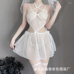 Casual Dresses Thin Summer Women's Sexy Perspective Dress Small Chest Love Lace Open Back Bridal Role Playing Temptation Mini 2548