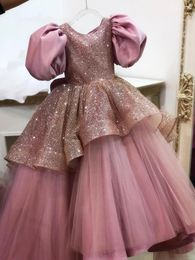 Girl Dresses Customised Girls Birthday Party Gown Layers Tulle Gold Glitter First Communion Pageant