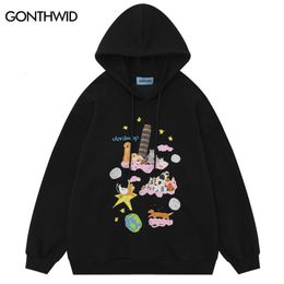 Men's Hoodies Sweatshirts Men Harajuku Hoodie Streetwear Funny Cute Kawaii Cartoon Cat Dog Graphic Print Pullover Hooded Sweatshirt Casual Loose 230808