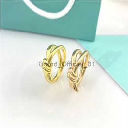 Knot ring T home trend personality knot cross bow encrusted diamond Valentine's Day all-lap titanium steel pair ring plating x0809 x0813 x0823