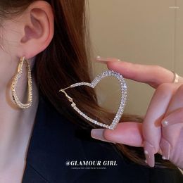 Hoop Earrings Luxury Shiny Crystal Heart-shaped For Women Korean Fashion Temperament Jewelry Statement Rhinestone Gifts
