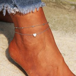 Anklets KOTiK Silver Colour Heart For Women Punk Vintage Beads On Foot Ankle Bracelets Female Summer Beach Jewellery