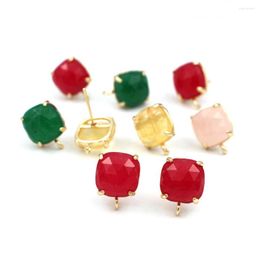 Dangle Earrings 10pair Gold Plated Women Square Ear Posts Studs Green Pink Jade Stone Linker Connectors DIY Jewellery Accessories