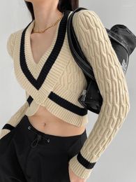 Women's Sweaters Korean Fashion Women Pulovers Summer V-neck Slim Short Ladies Sweater Crop Top Sexy & Club Long-sleeved For 2023