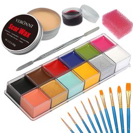 Body Paint 6PCS SFX Makeup Kit 12 Color Face Oil Stage Special Effects Halloween Wound Scar Wax Fake Scab Blood Spatula 230808