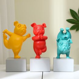 Decorative Objects Figurines French Bulldog Resin Statue Ornament Cartoon Animal Sculpture Childrens Room Living Desktop Office Decoration Accessories 230809