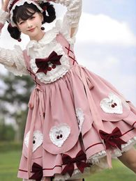 Casual Dresses HOUZHOU Japanese Elegant Kawaii Cute Lolita Dress Summer Pink Lace Backless Sweet Print Sling Woman 2023