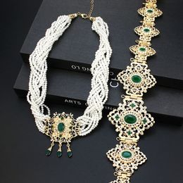 Wedding Jewelry Sets Neovisson Brand Design Gold Color Bride Fashion Women Dress Belt Waist Chain Multilayer Beads Necklace Gift 230808
