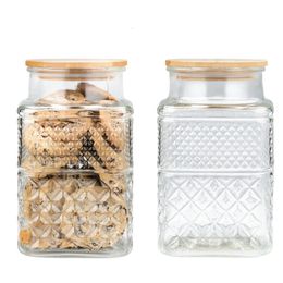 Storage Boxes Bins 2PCS Coffee Pasta Sugar Tea Jar Snack Nuts Cookie With Bamboo Lid Airtight Lids 230809