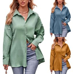 Womens Clothing Autumn Shirt And Winter Style Casual Double Line Jute Loose Long Sleeve Pure Colour