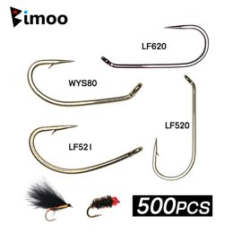 Fishing Hooks Bimoo 500PCS 8 22 Barbed Barbless Fly Tying Hook High Carbon Steel Dry Wet Nymph Pupae Caddis Scud Midge Flies 230809