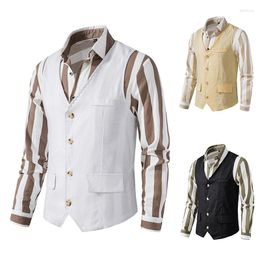 Men's Vests Suit Vest White Single Breasted Cotton Linen Mens Waistcoat Jacket Slim Fit Casual Formal Business