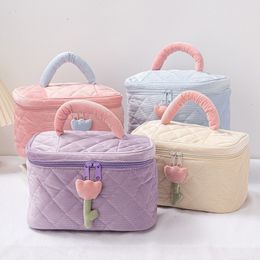 Cosmetic Bags Cases 1 Set Solid Colour Flower Makeup Bag Zipper Large Soft Corduroy Female Travel Make Up Beauty Case 230808