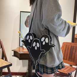 Goth Printed Shoulder Bags Cartoon Pu Leather Crossbody Purses Gothic Ghost Shape Messenger Bag Funny Satchel Small Handbags