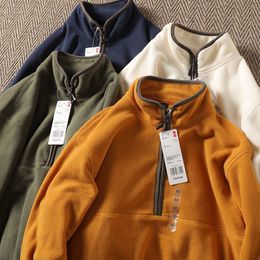 Men's Hoodies Sweatshirts Half Zipper Double sided Warm Fleece Bottom Sweatshirt for Autumn Winter Japan Casual Fashion Warmth Protection Pullover Jacket 230808