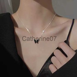 Pendant Necklaces Summer 925 sterling silver black butterfly necklace female exquisite clavicle chain temperament pendant gifts to friends Jewellery J230809