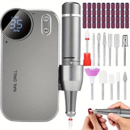 35000 RPM Professional Electric Nail File - Rechargeable, Portable & Perfect for Acrylic Gel Polishing & Removing!