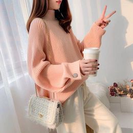 Women's Sweaters H9566 Autumn Winter Sweater Female Korean Semi-high Collar Knitted Pullover Girl Student Loose Fashion High Quality Jumper