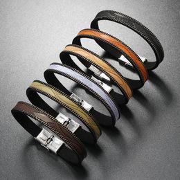 Classic Design Simple Pattern Leather Bracelet Stainless Steel Buckle Clasp Jewelry for Gift