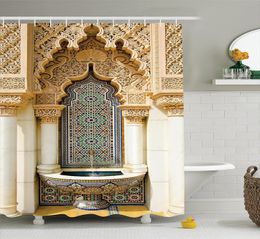 Toothbrush Holders Moroccan Shower Curtain Set Aged Gate Geometric Pattern Doorway Design Entrance Architectural Oriental Style Bathroom Curtains 230809