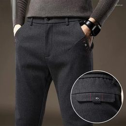 Men's Pants Spring Autumn High Quality Stretch Brushed Fabric Men Thick Elastic Waist Cotton Slim Business Black Blue Casual Trousers