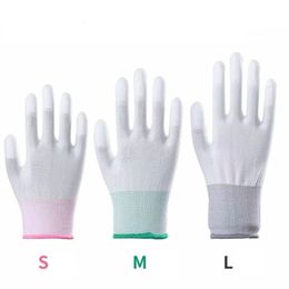 Cleaning Gloves 12PairsDozen Nylon PU Finger Coated White Glove Antistatic Clean Knitted 230809