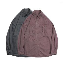 Men's Casual Shirts Men Japan Streetwear Vintage Washed Loose Long Sleeve Cargo Women Oversize Blouses Couple Clothing