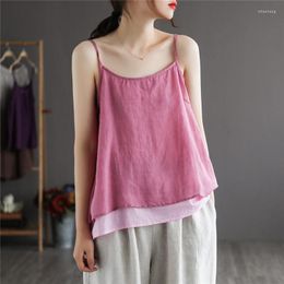 Women's Tanks Retro Multicolor Camisole Tops Women Clothes Double-layer Cotton Llinen Vest Suspender Female Summer Thin Sling Blouse Aq804