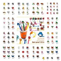 Drinking Straws 9Pcs/Set St Toppers Er Moulds Bad Bunny Stranger Things Charms Reusable Splash Proof Dust Plug Decorative 8Mm Cup Drop Deliv