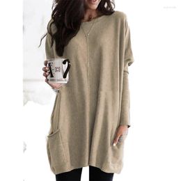 Women's Sweaters Autumn Winter Oversized Round Neck Loose Casual Pocket T-shirt Ladies Long Sleeve All-match Pullover Top Women Fashion Y2K