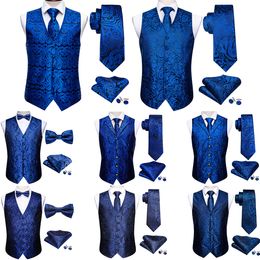 Men's Vests Elegant Men's Vest Silk Spring Royal Blue Sky Blue Navy Paisley Male Formal Waistcoat Suit Sleeveless Jacket Dress Barry Wang 230809