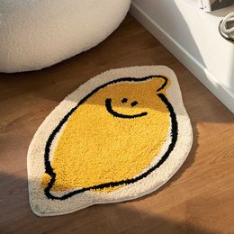 Lemon Bathroom Mat Tufting Cartoon Fruit Bathmat Soft Rug Fluffy Carpet Floor Safety Pad Aesthetic Home Room Nursery Decor HKD230809