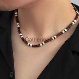 Pendant Necklaces IngeSight.Z Men's Wooden Beaded Clay Necklace Fashion Vintage African Beaded Beach Surfer Necklace for Men Tribal Jewellery J230809