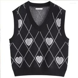 Women's Sweaters Autumn Sweater Vest For Women V Neck Loose Fit Pullovers Knitted Preppy Style Sleeveless Knitwear Top