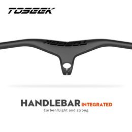 Bike Handlebars Components TOSEEK Black Matte Carbon Fibre Bicycle MTB Riser 17 Degree Oneshaped Integrated Handlebar With Stem For Mountain Parts 230808