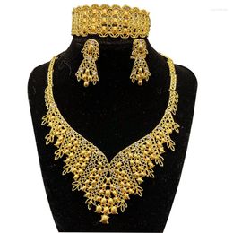 Necklace Earrings Set African Bridal Wedding Gift For Women Dubai Fashion Crystal Ethiopian Plated Jewelry Wholesale