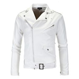 Men's Jackets Mens Leather Jackets White Black Casual Lapel Slim Fit Diagonal Zipper Motorcycle PU Leather Jacket Coat Mens Clothing 230808