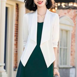 Women's Suits Summmer Ladies Half Sleeve Chiifon Blaser Women Suit Jacket Female Blazer Femme White Black Short Thin Open Stitch