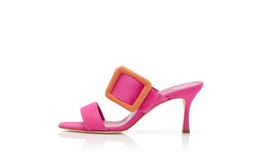 Fashion Women's Sandals Pumps GABLE 70 mm Bright Pink and Orange Suede Buckle Mules Embellished Italy Sexy Slingback Design Evening Dress High Heels Sandal Box EU 35-43