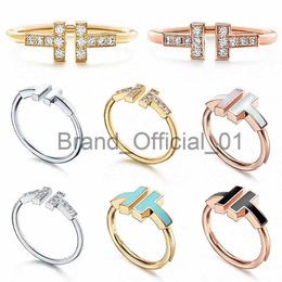 Double T-shape Band Rings for women Opening 925 Sterling Silver Diamond Pearl Oyster Ring Fashion Classic Woman Luxury Jewelry Birthday Women's G 97IK# x0809